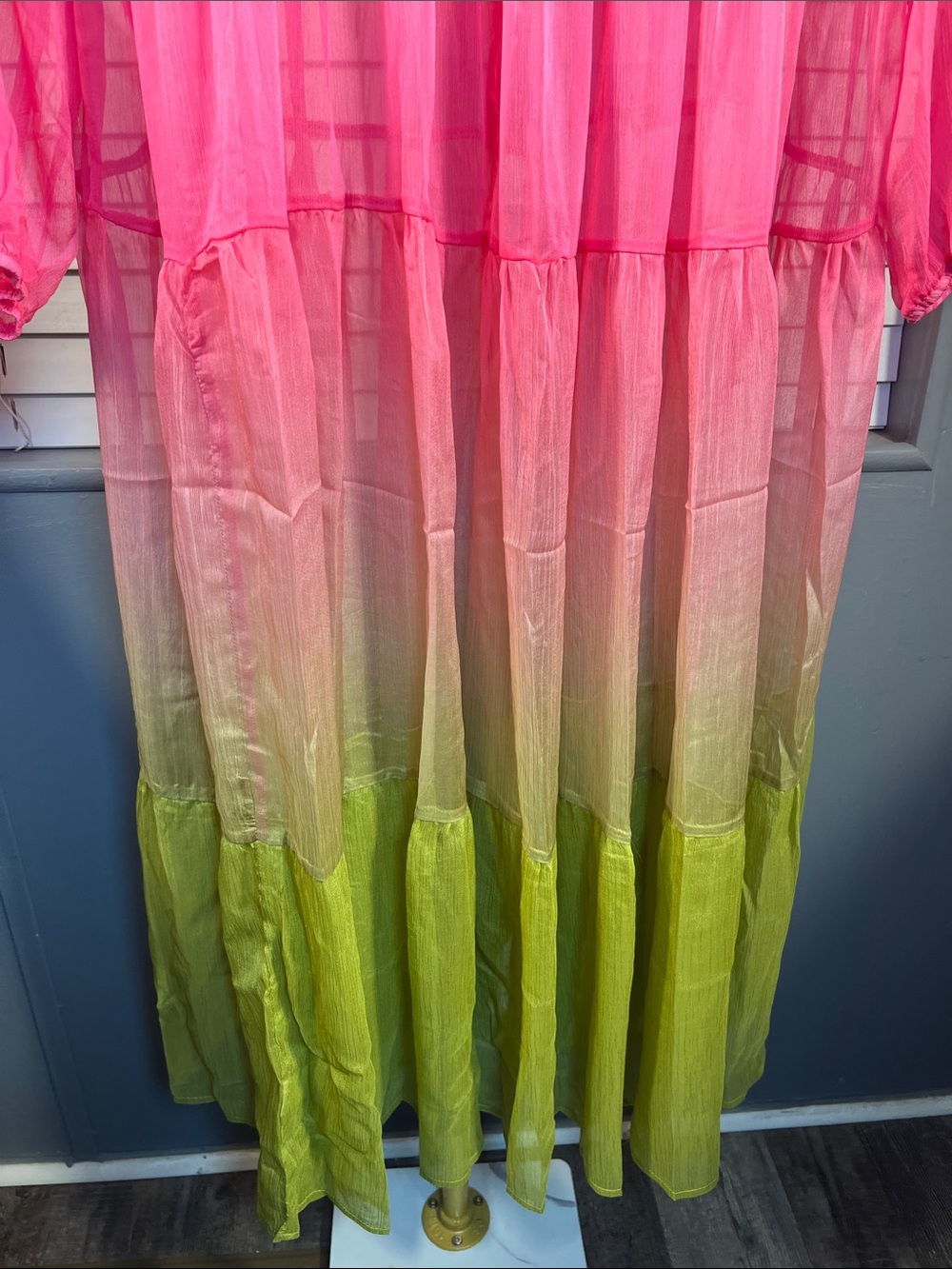 ODDY Hot Pink to Lime Ombre Tiered Maxi Dress - Picture 5 of 6